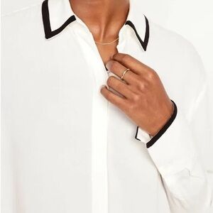 NWT NEW Old Navy White Black Long Sleeve Button Down Blouse Top Size XS